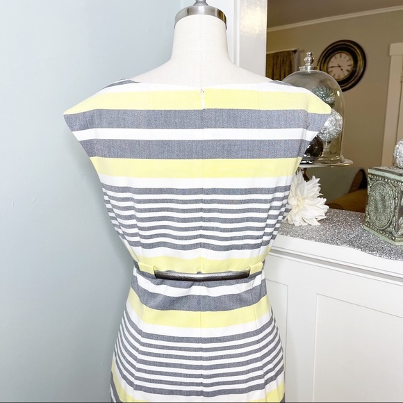 Calvin Klein Sheath Dress Yellow & Gray Stripes Size 10 - Picture 6 of 11